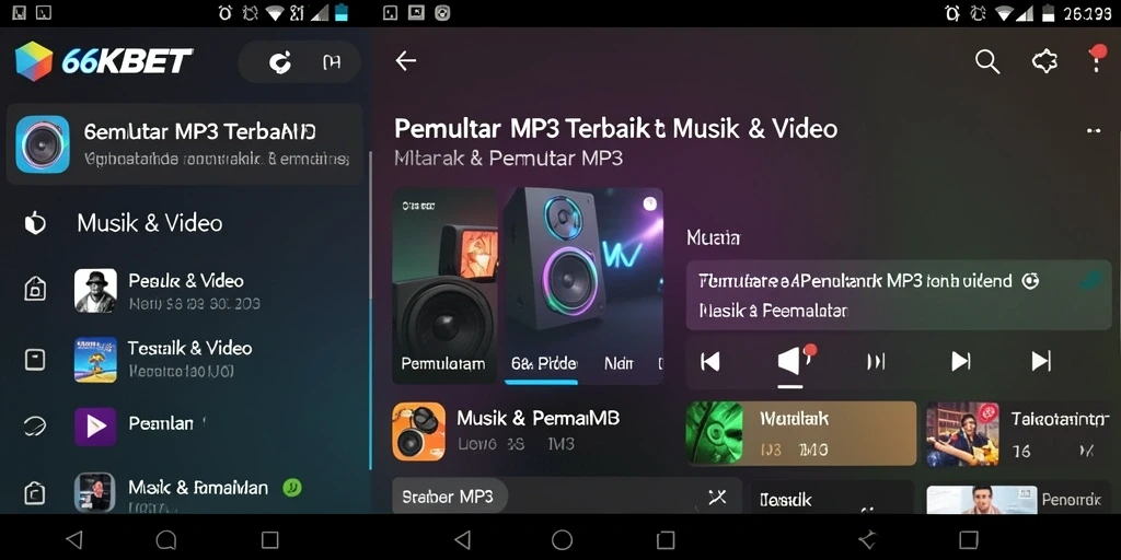 Antarmuka bersih dan mudah dinavigasi pada Pemutar MP3 66KBET.