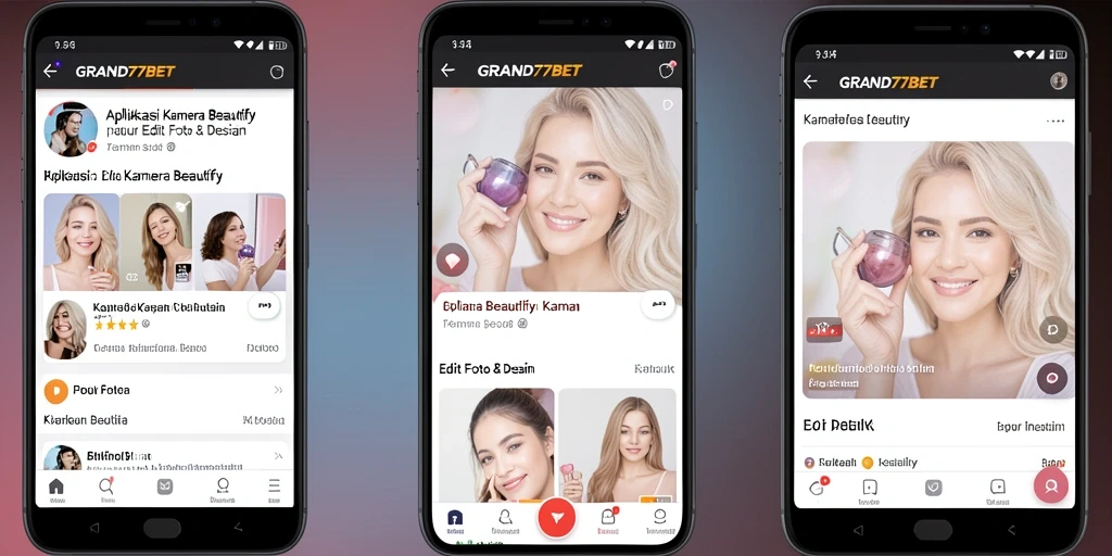 Antarmuka pengguna aplikasi GRAND77BET dengan berbagai fitur Kamera Beautify.